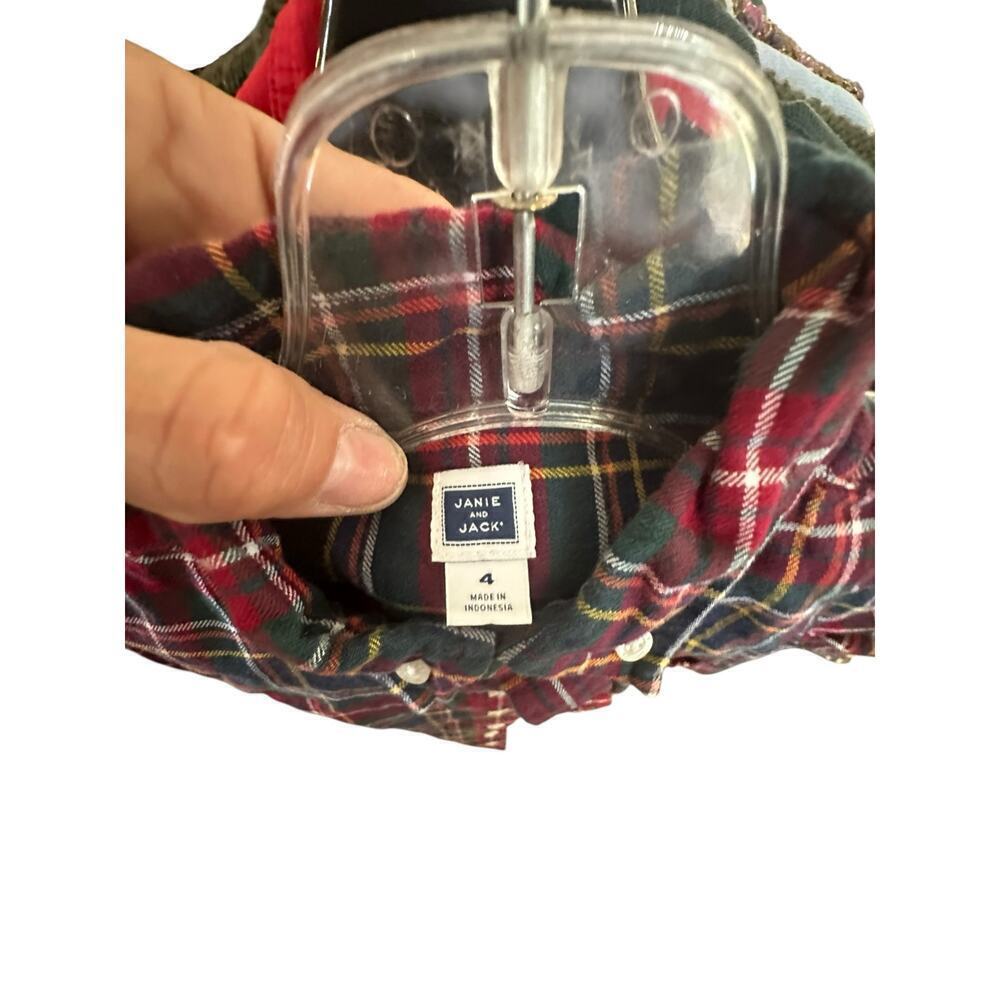 Janie and Jack Boys' Red Green Plaid Print Button Down Tartan Shirt Size 4 - Picture 5 of 5